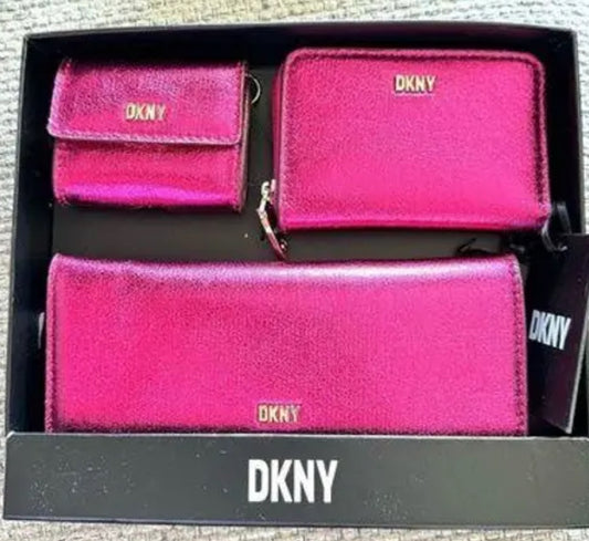 DKNY Lumen 3 Piece Wallet Set in Gift Box Pink