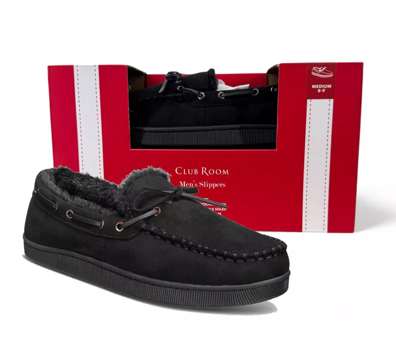Club Room Men's Moccasin Slippers, Black  Apparel by Vel's