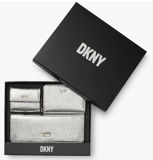 DKNY Lumen 3 Piece Wallet Set in Gift Box Silver