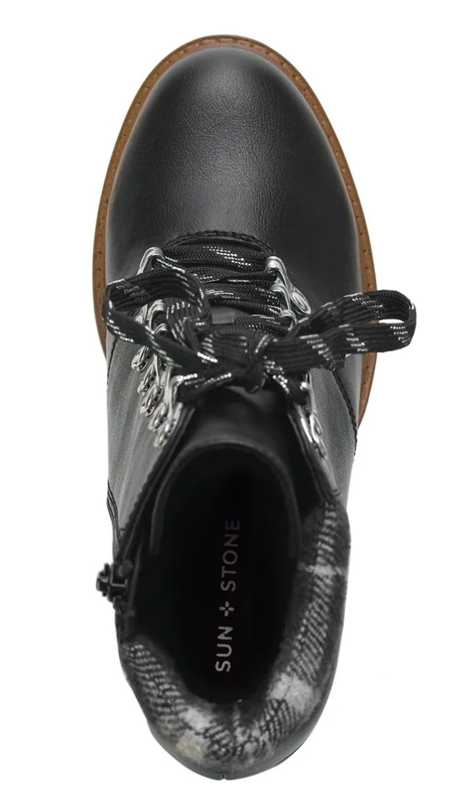 Sun + Stone Womens Octavia Faux Leather Ankle Combat & Lace-up Boots