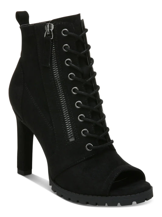 BAR III
Womens Black Lace Zipper Accent Comfort Damas Open Toe Stiletto Zip-Up Shootie M