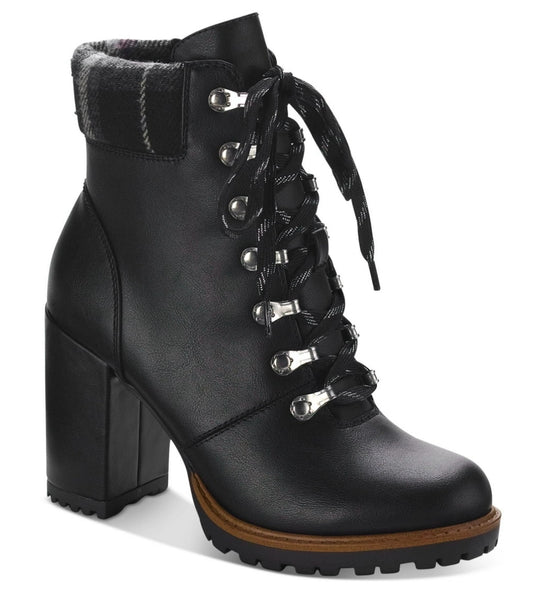 Sun + Stone Womens Octavia Faux Leather Ankle Combat & Lace-up Boots