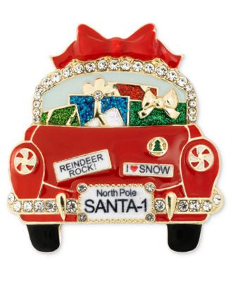 Holiday Lane Gold-Tone Crystal & Glitter Gift Car Pin