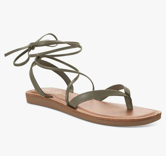 SUN STONE Womens Maggiee Strappy Flat Thong Sandals, Olive