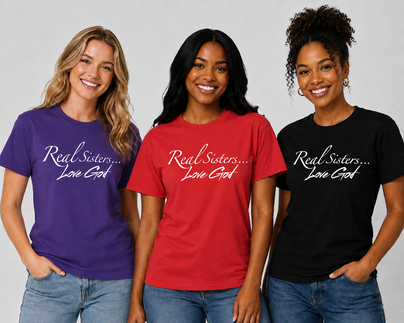 Real Sisters… Love God™ T-shirts by Apparel by Vel’s, LLC