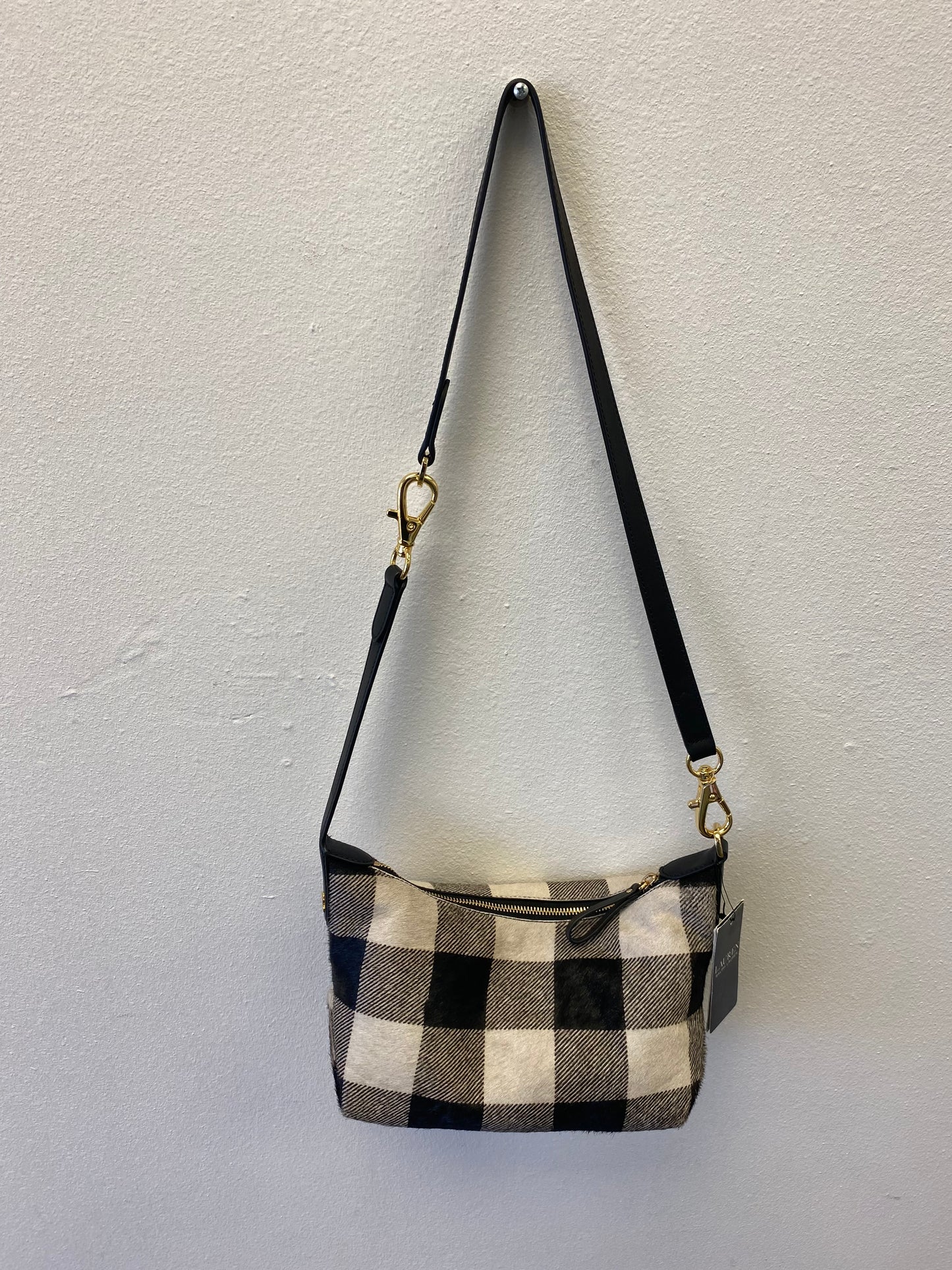 Ralph Lauren Buffalo Check Calf Hair Leather Med Kassie Shoulder Convertible Bag