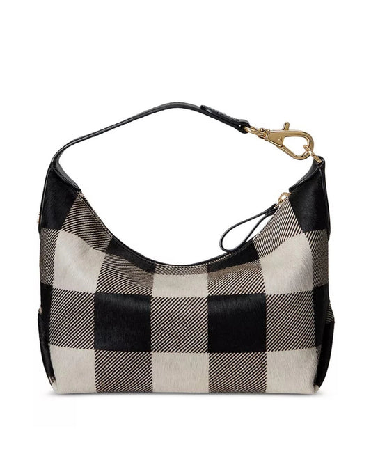 Ralph Lauren Buffalo Check Calf Hair Leather Med Kassie Shoulder Convertible Bag