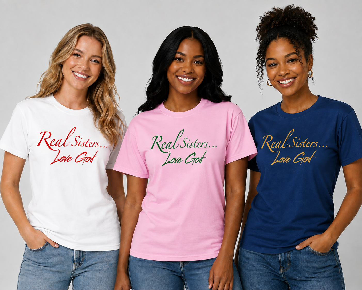 Real Sisters… Love God™ T-shirts by Apparel by Vel’s, LLC